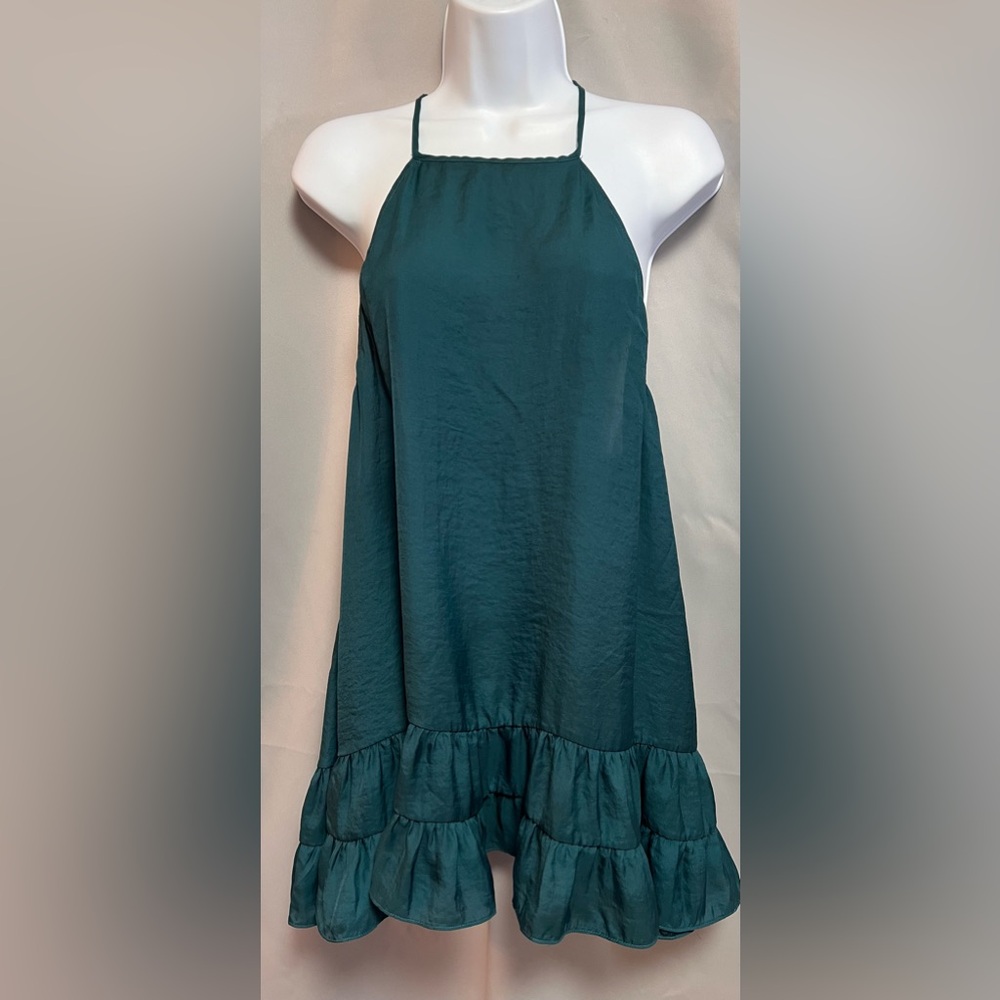 Free People Green Satin Racerback Mini Dress Sz XS